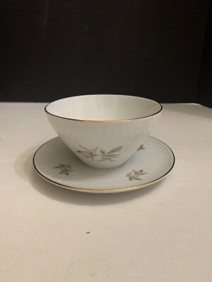 Vintage Edelstein Bavaria China Germany Rose Floral Gravy Bowl Attached Plate