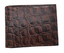 Leather Bi-fold Brown Crocodile Pattern Bills Credit Card Holder Pockets Wallet