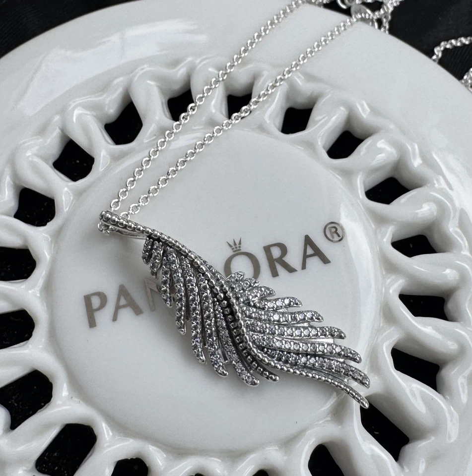 Auténtico collar de cadena de plumas majestuosas Pandora #390373CZ - 70 cm / 27,5 pulgadas Foto 3 de 4