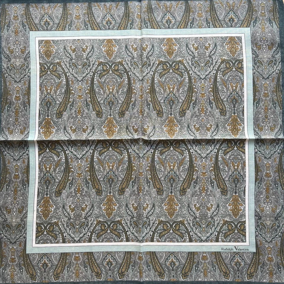 PAÑUELO VINTAGE HOMBRE ARTE VERDE PAISLEY BOLSILLO CUADRADO ALGODÓN 18" A-0295 Foto 2 de 3