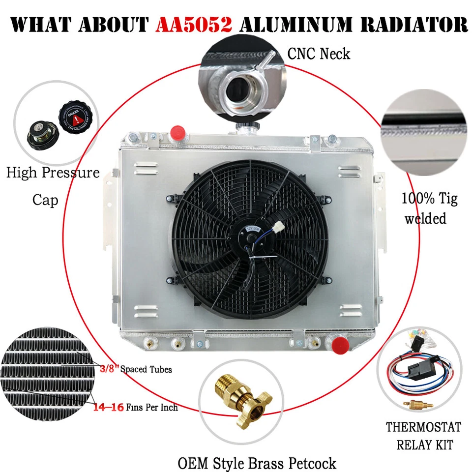 3-ROW RADIATOR+16" FAN FOR DODGE B150 250 RAM 1500 2500 3500 VAN TRUCK 3.9L 5.2L - Изображение 3 из 4