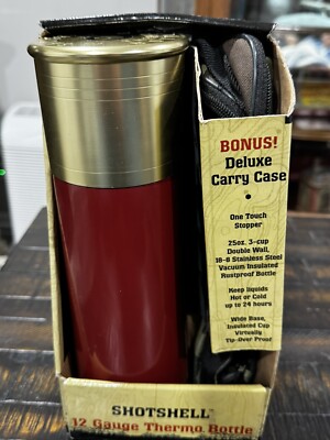 Shotshell 12 Gauge Thermo Bottle 25oz Hot Cold Hunting Thermos Travel SS Red New