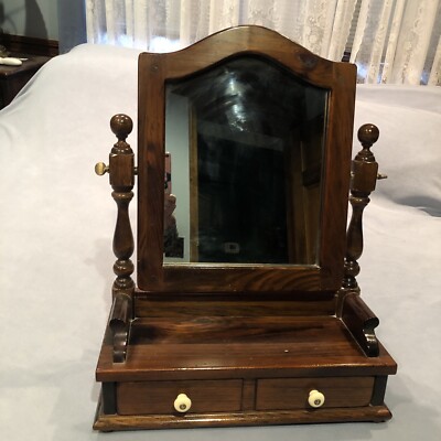 Ethan Allen Antiqued Pine Cheval Mirror Jewelry Box Shaving Vanity
