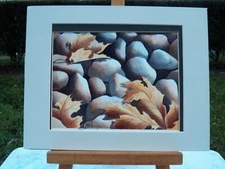 Alice Perzigian Watercolor PAINTING Pebbles and Autumn Leaves Signed