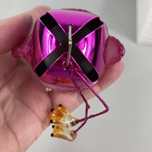 Hot Pink Flamingo Jingle Bell Christmas Tree Ornament Glass Metal Hanging Bird - Picture 8 of 15