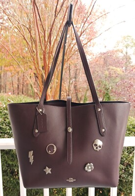 Coach 58849 Oxblood Embellished Market Leather Turnlock Tote