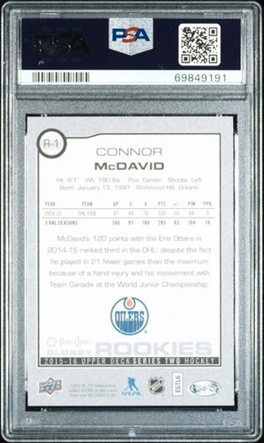 2015-16 Upper Deck O-Pee-Chee OPC Glossy Rookies R-1 Connor McDavid PSA 9 - Picture 2 of 2