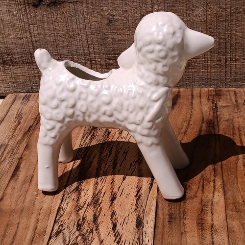 Vtg McCoy White Pottery Ceramic Lamb Baby Sheep Succulent Planter - Picture 5 of 15