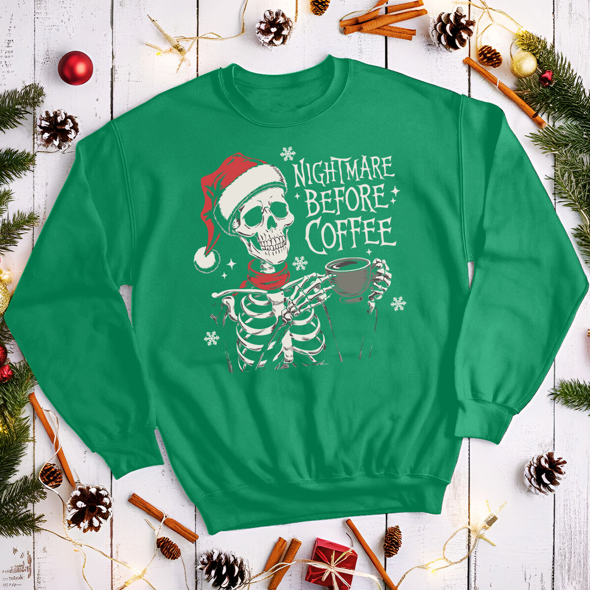 Funny Christmas Jumper Nightmare Before Coffee Mens and Womens Sweatshirts  #MC
