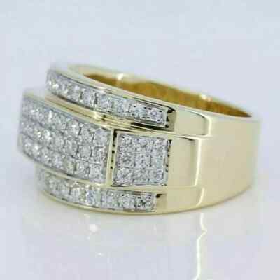 2Ct Round Cut Lab Created Diamond Men's Engagement Ring 14k Yellow Gold Plated