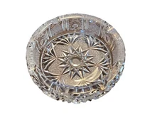Vintage Lead Crystal Ashtray Cut Clear Glass Cigarette 4 1/2 “ Heavy Star Design
