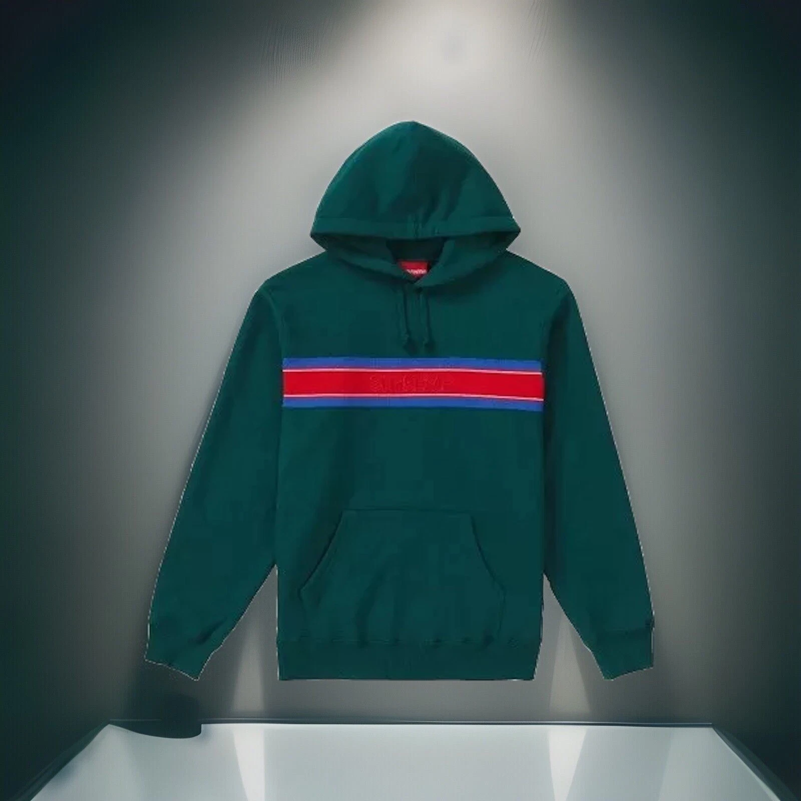 Sweat à capuche logo rayé poitrine suprême Gucci vert rouge manches boîte en relief
