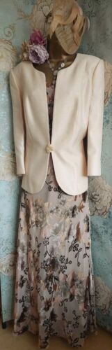 Jacques Vert Dress Jacket Beige Taupe Cream Floral Silk Evening Wedding 18 20 - Picture 3 of 23