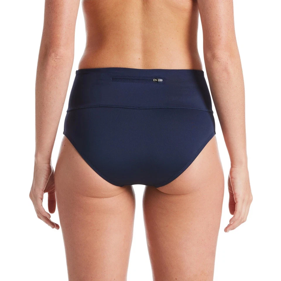 Pantalones de natación de bikini Nike X7345 Essential cintura alta con bandas, azul marino medianoche, L Foto 4 de 4