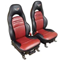 Corvette C5 Sports Custom Embroidered Real Leather Seat Covers - Blk & Firethorn