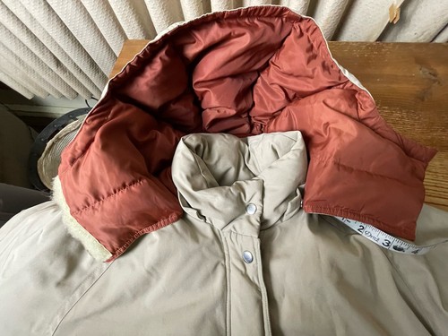 VTG 80s/90s Eastern Mountain Sports Men’s M Beige Down Puffer Hooded Zip Coat - Picture 13 of 19