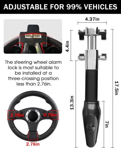 Cerradura de volante Tevlaphee con alarma, dispositivo antirrobo de coche de alta resistencia, 2 llaves - Imagen 2 de 12