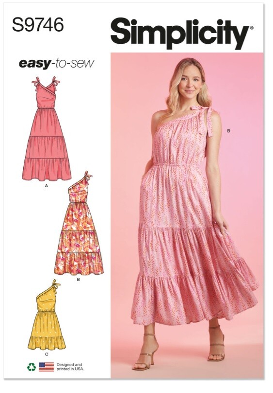 Simplicity Pattern S9746 Miss & Plus One Shoulder Dress