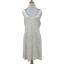 Calvin Klein Dress Womens 10 White Sequined Sleeveless Scoop Neck Lined Sheath