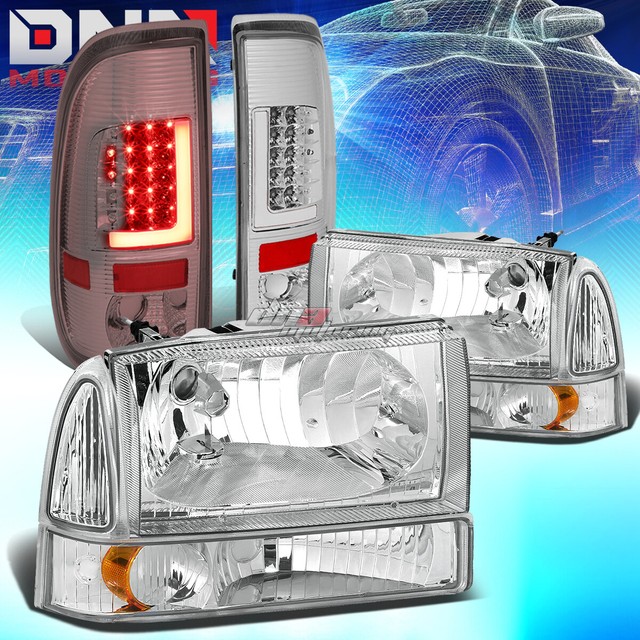 CLEAR LENS 3D LED CHROME TAIL LIGHT+CHROME AMBER HEADLIGHT FIT 9904