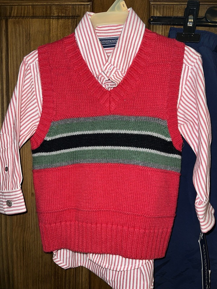 NEW Kitestrings Red Blue Sweater Vest Set & Blue Pants Toddler Size 24