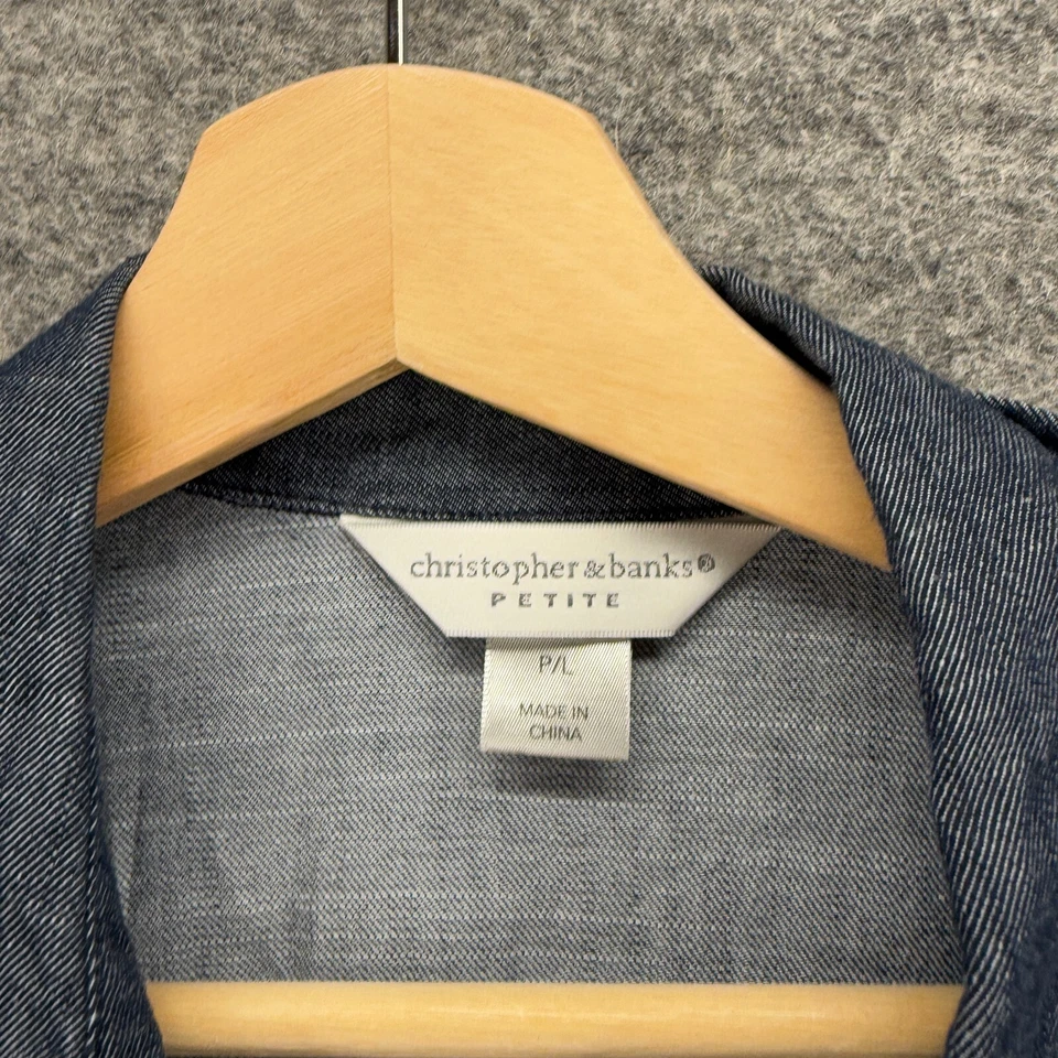 Christopher & Banks Jacket Women PL Petite Blue Denim Dark Wash Button Collared - Image 3 of 4