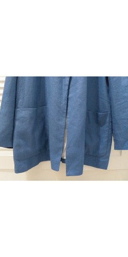 Zara Blazer with Belt 100% Linen Open Closure Collared Long Sleeve Blue Size L - Picture 5 of 11