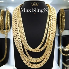 AAA+ 14k Gold Plated Brass Cuban Chain 4mm to 10mm Necklace Bracelet 20" 24" 30"