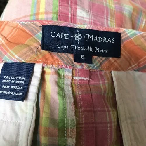 Cape Madras Mini Skirt Coral beige Plaid 100% Cotton Zip Fly Ladies 6 Preppy - Picture 3 of 6