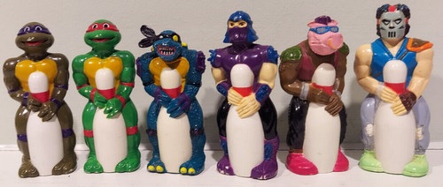 TMNT Ninja Turtles Vintage Poppin Bowling Pin Lot-6 1990 Remco Bebop Casey Slash