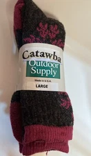 2 Pair Gray With Pink Snowflakes Merino Wool Boot Socks Sz Women 9-12 Men 8-11