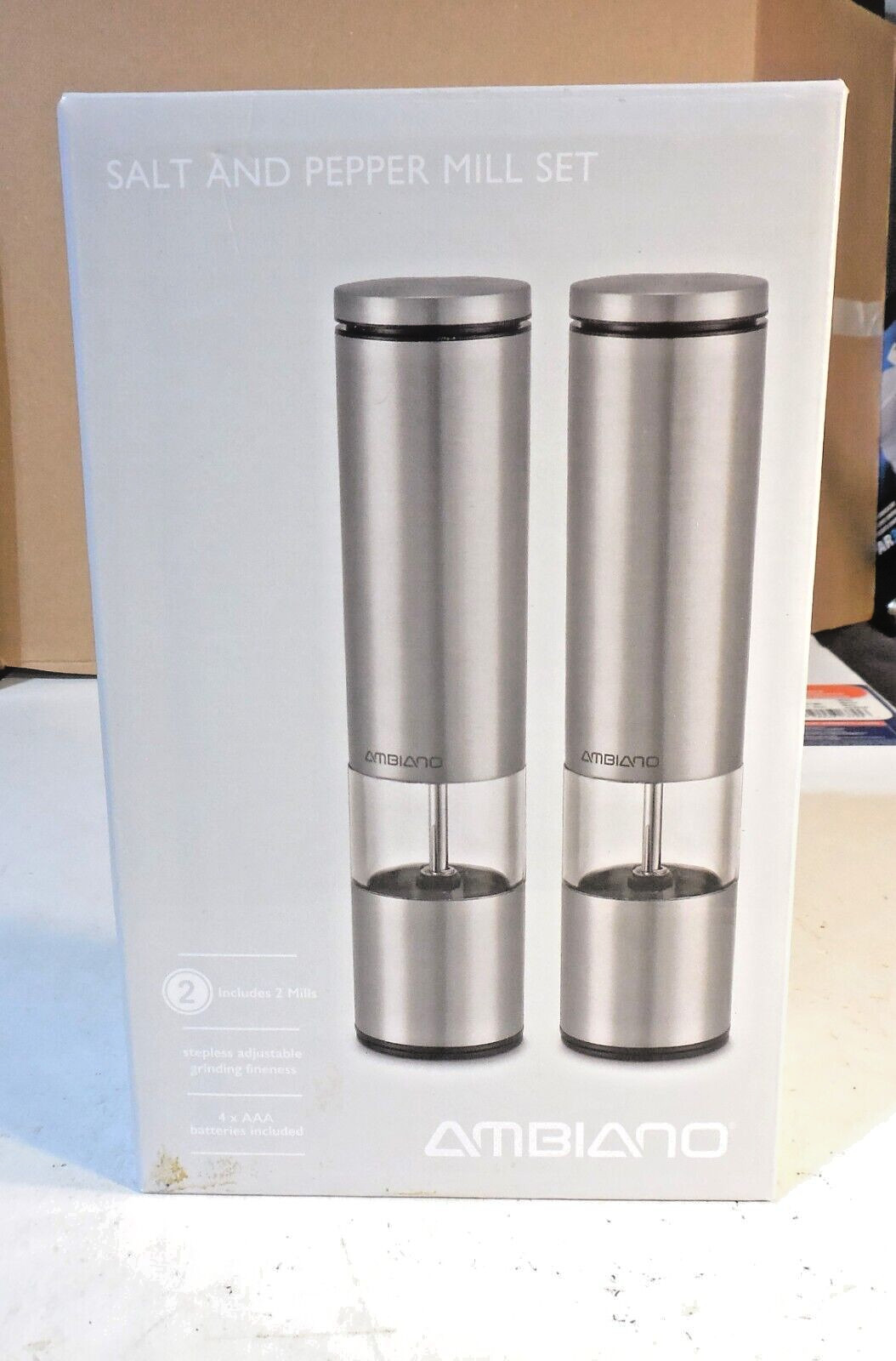 Ambiano Electric Gravity Mill Set Salt Pepper Grinder Set NEW Addington