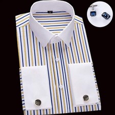 Men's French cufflink shirt with slim fit and contrasting color collar, Windsor