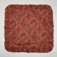 Vtg Paisley Ruffle Euro Pillow Sham Burgundy Gold Fits 25x25 Insert Victorian