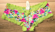 NWT Vintage Victoria's Secret Multi Floral Silky Satin Lace Cheeky Panties Bow S