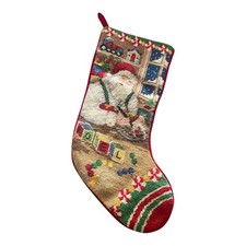 Vintage Needlepoint Velvet Backed Christmas Stocking Santa Claus/Saint Nick