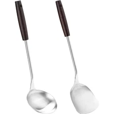 Spatula and Ladle Set of 2 Wok Tools Stainless Steel Universal Cooking Utensils