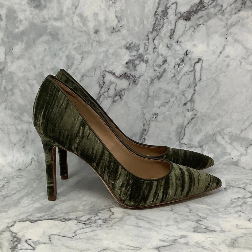 Sam Edelman Talla 5.5 Musgo Terciopelo Avellana Tacón de Aguja Bomba Punta B29-1 Foto 3 de 4