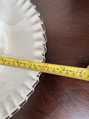 Fenton Silver Crest Milchglas gekräuselter Rand zwei Ebenen Leckerbissen Tablett - Bild 9 von 10