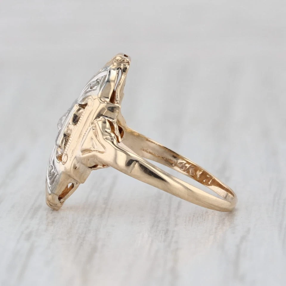 Anillo solitario Art Deco de diamantes talla rosa de oro amarillo blanco de 14 k talla 4,5 Foto 3 de 4