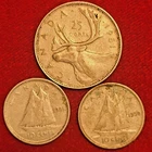 1951 Canadain Silver Quarter (1) & 1951, 1950 Silver Dimes (2) Circulated, Lot 2