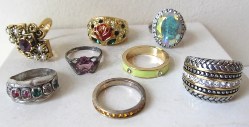 LOT 8 Vintage COSTUME JEWELRY COCKTAIL  RINGS Sterling Silver Sarah Coventry DK