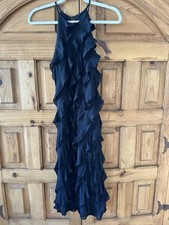 Ralph Lauren Cascading Ruffle Black Halter Dress Women's Size S