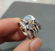 Three Stone Labradorite Spinner Ring, Handmade Spinner Ring, Wonderfu , All Size