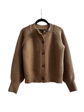 Banana Republic Chunky Ribbed Knit Cardigan Sweater Button Up Preppy Tan Size M