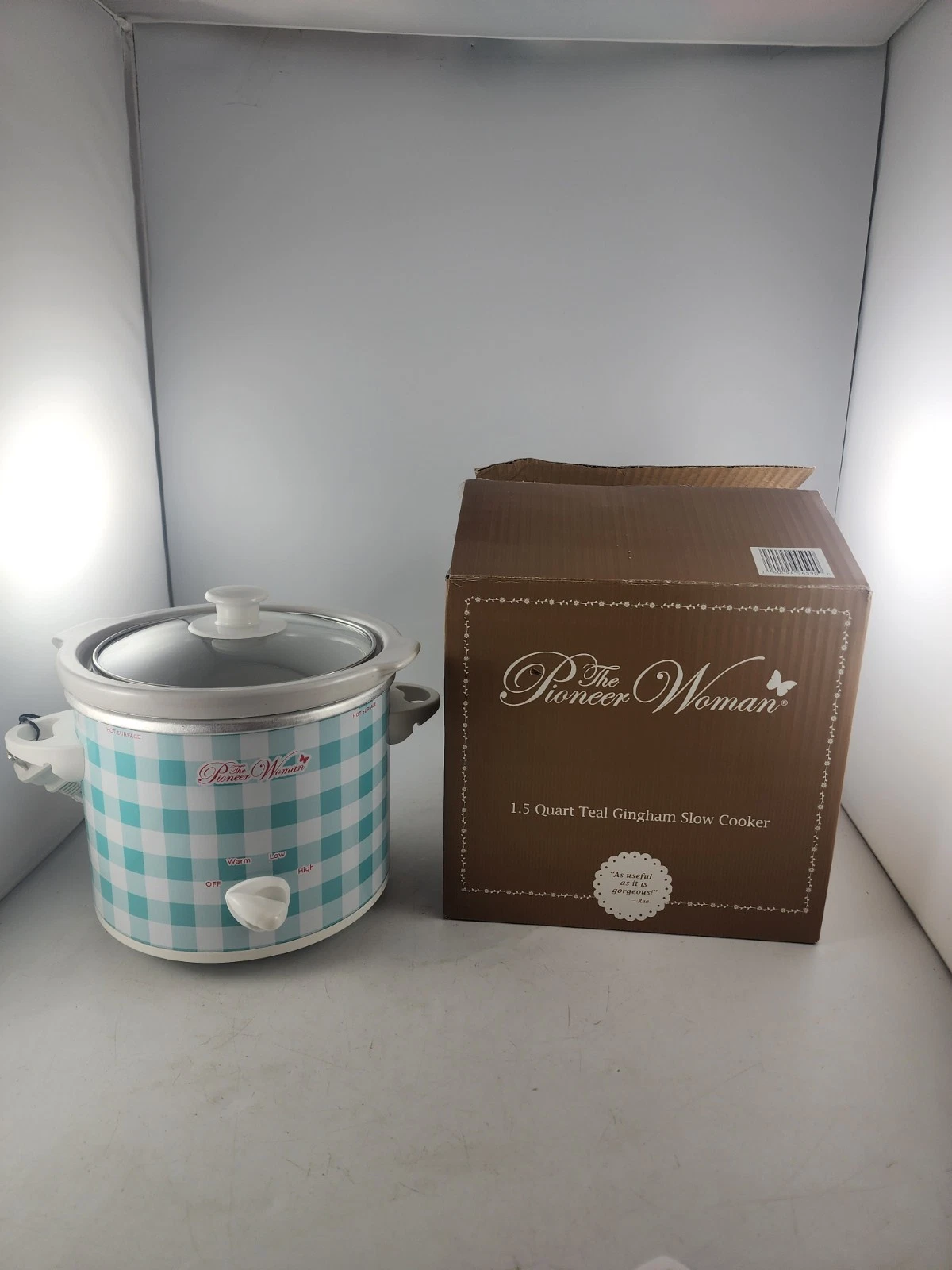 The Pioneer Woman 1.5 Quart Slow Cooker Crock Pot Teal Gingham in Box