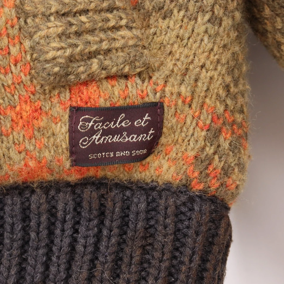 Chaqueta cárdigan Scotch Soda para hombre mezcla de lana talla M marrón naranja a cuadros botones Foto 3 de 4