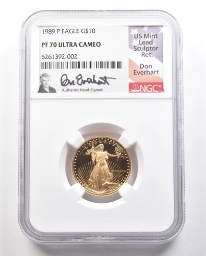 1989-P $10 American Gold Eagle Everhart 1/4 Oz Gold PF70 UCAM NGC *4359