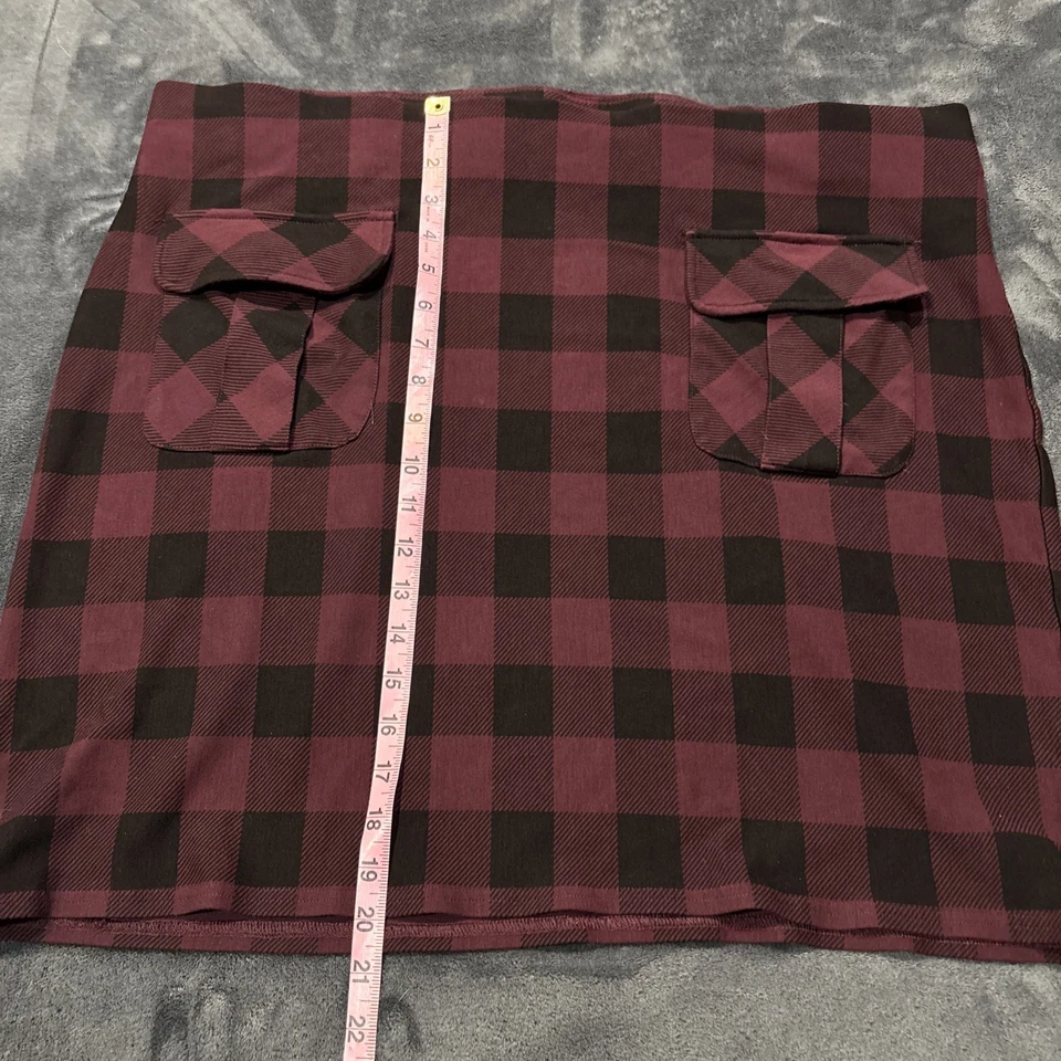 Falda Tórrida Talla 3 3X Negra Borgoña Bolsillos a Cuadros Fiesta Vacaciones Academia Pull On Foto 4 de 4