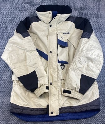 Vintage Mobius Ski Jacket Mens Size 40 Beige Blue Insulated Winter Snow Coat